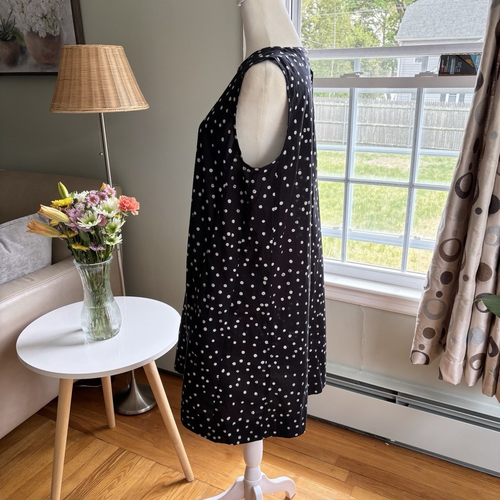 Eileen Fisher Organic Cotton Sleeveless Dress Size PM Black White Polka Dot - Picture 5 of 15